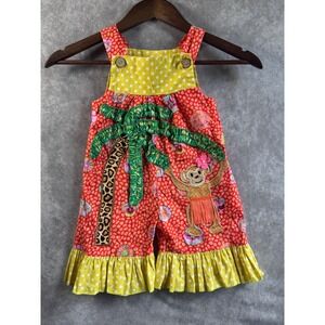 La Jenns Monkey Palm Tree Applique Romper 18M Colorful Boutique Ruffle Bubble